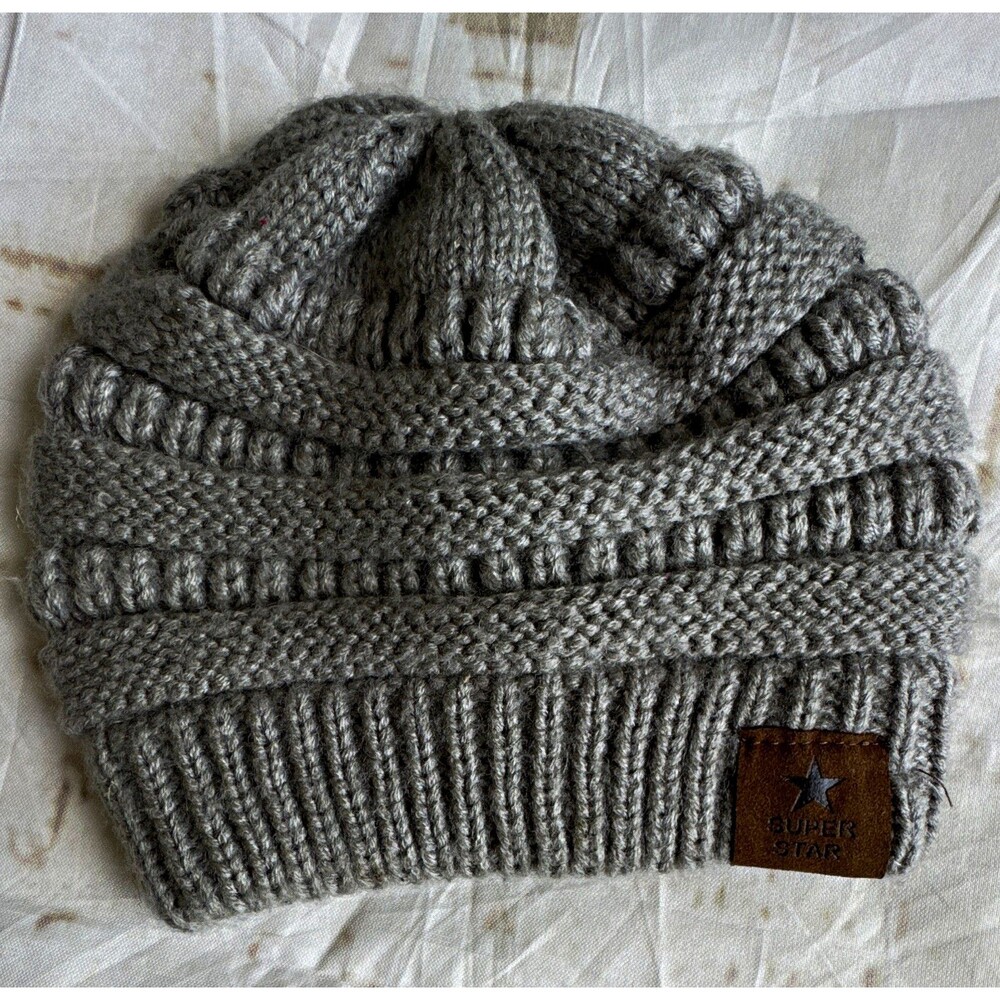 Toddler SUPER STAR Gray Solid Beanie Hat One Size Unisex Winter Hat Cap